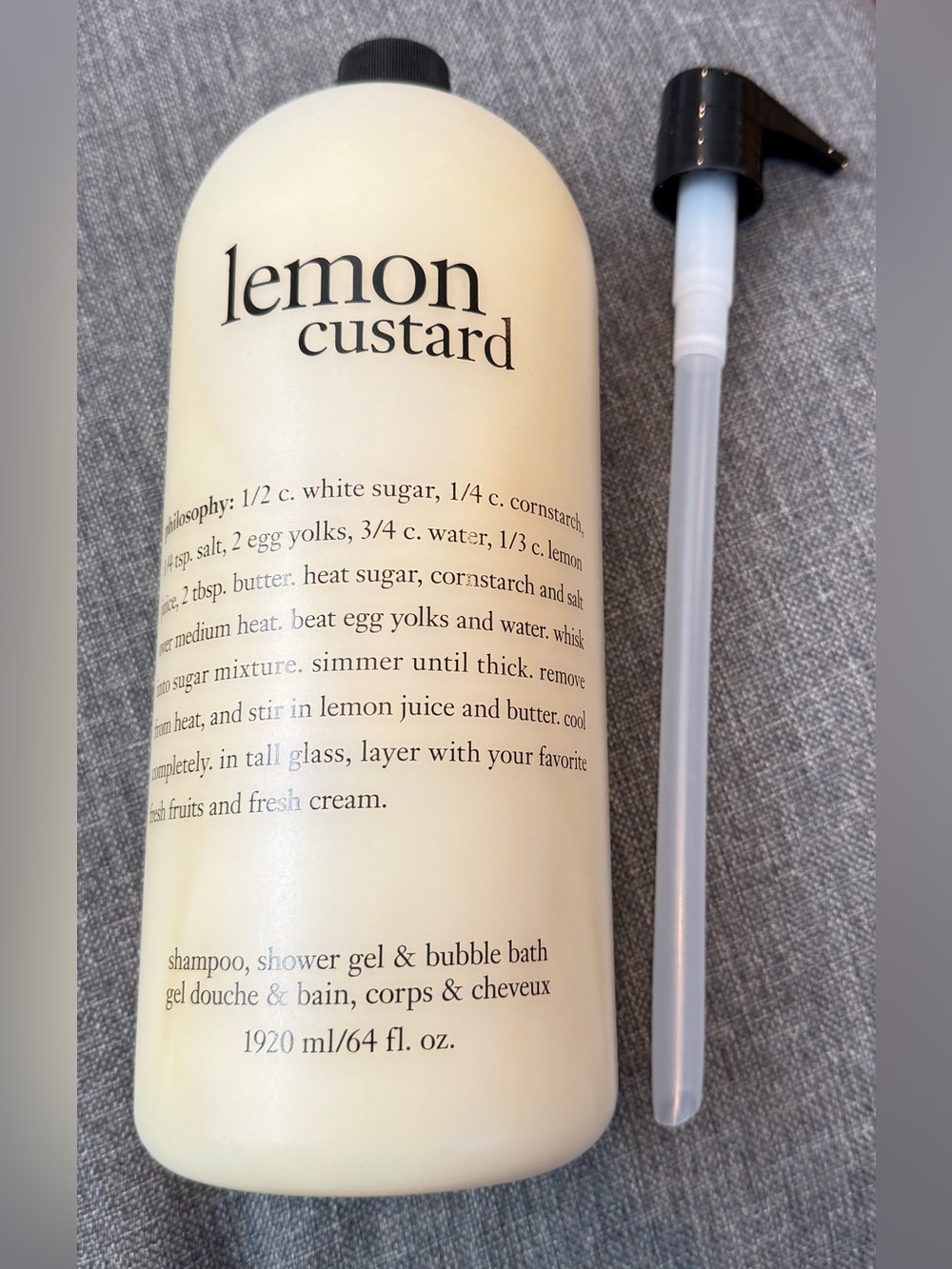 NEW Philosophy Lemon Custard 64oz Shampoo, Shower Gel, Bubble Bath Soap w/ Pump